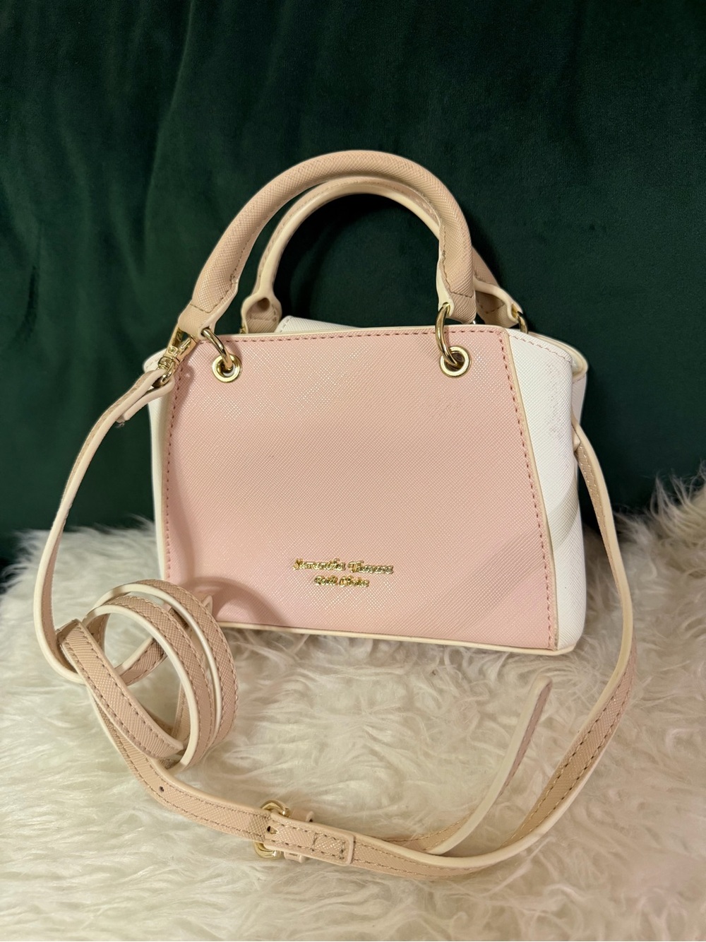 Samantha Thavasa Women's Pink and White Mini Tote Crossbody Bag